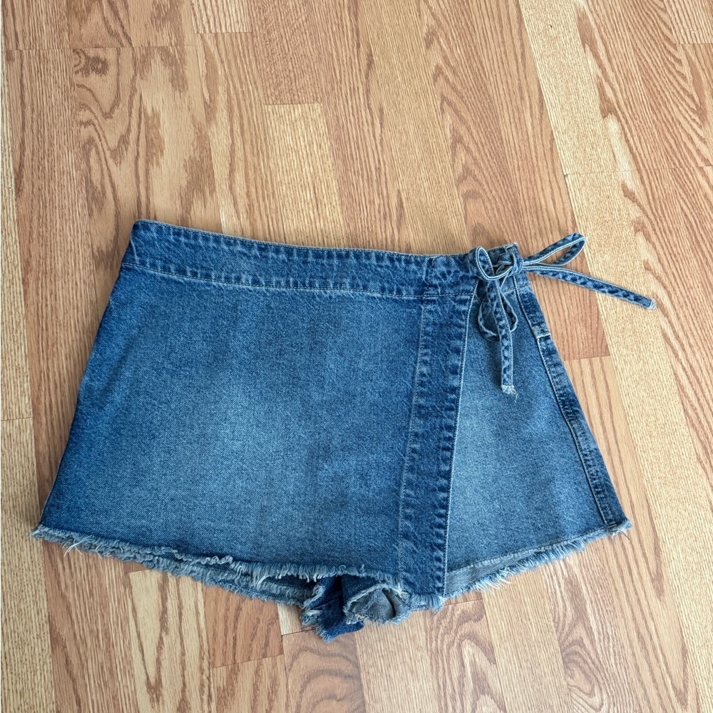 We The Free Blue Jean Wrap Shorts